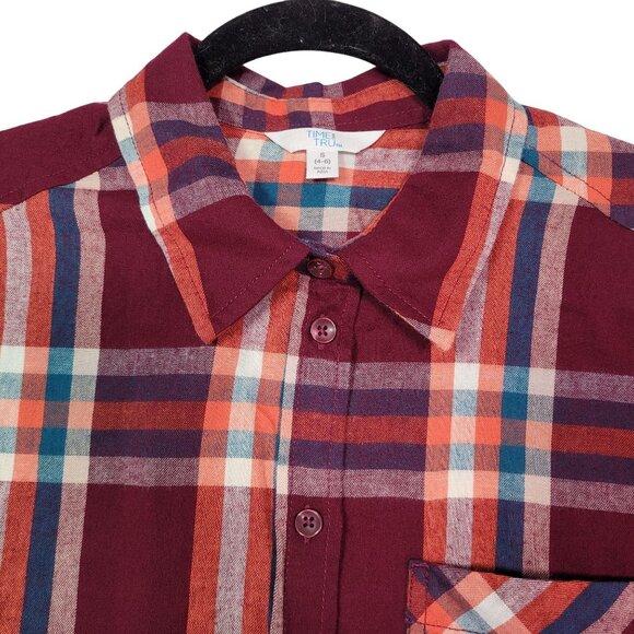 Time & Tru Women's Burgundy Plaid Long Sleeve Button Down Shirt Small (4-6)New - Picture 3 of 11